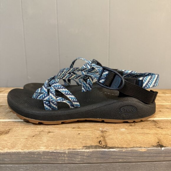 Chaco Womens Z/Cloud Sandals Adjustable Straps Black/Blue Pattern Size 8 - Picture 4 of 7